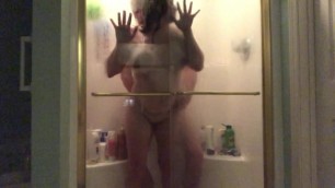 Hidden cam catches wife fingering in the shower so I get in for shower fuck