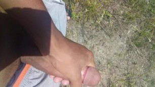 Jacking off and cumming outside