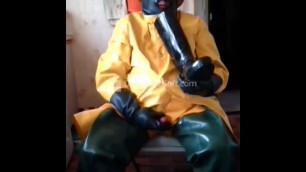 Cum licking, piss drinking and wanking again in rubber and oilskins.