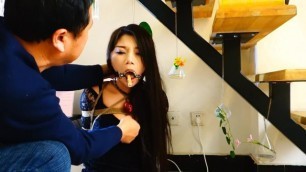 asian ring gagged tongue clothespinned drooling