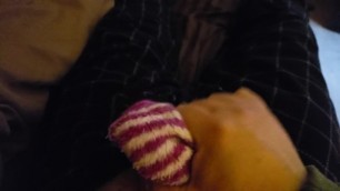 Jerk and cum on wifes smelly sock while smelling the other!