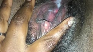 Pushing daddy’s nut out this fat pussy