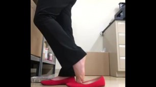 Shoeplay and Soles Tease in Red Flats