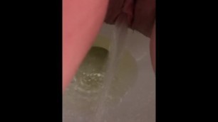 Slutty teen milf pisses in public restroom