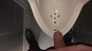 Take a piss in the urinal at work. Uncut guy handsfree