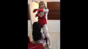 Transgender Shemale Ladyboy NewHalf Cosplay in Boots & Red Gloves