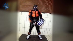 RubberBikerPup with new FOX Comp R boots and protective gear