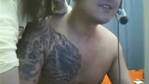 Chinese Tattoed Couple Threesome with Girl