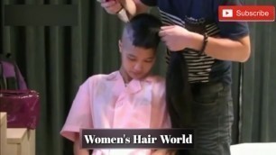 Japanese girl long hair shave