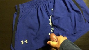 Cuming on my roommate under armour short