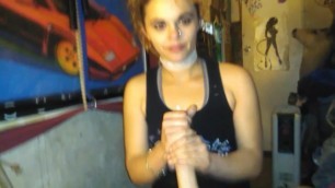 Gothic teen gets her throat used for 22 min, & then swallows load!