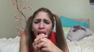 Rough Deepthroat teen begging daddy to fuck her face sloppy