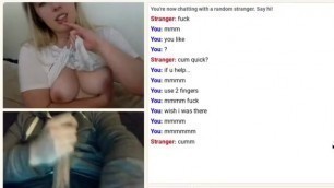 Omegle blonde shows tits and makes me cum