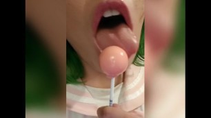 Pretty pink school girl lollipop mouth fetish