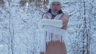 Nude outside in wintertime