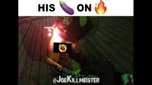 This guy lights his dick on fire! 