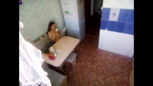 Spying naked mother drinking coffee and reading magazine -MyNakedStepmother