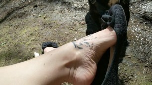 Pixie Nixx in Public, Removing Flats to Show Her Dirty Feet in the Woods!