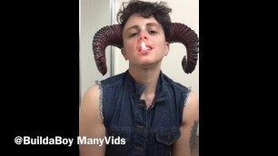 FtM Demon plays with matches and his t-cock
