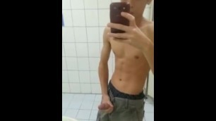 Asian boy wanking in public toilet