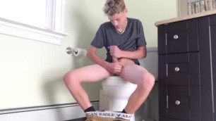 Hot boy wanking on the toilet