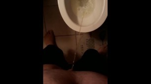 Chubby bear pissing in toilet after cumming POV