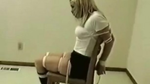 Blonde chairtied miniskirt and boots 2