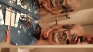 tattooed teen boy masturbates in mirror preview