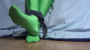 Male Feet Tied Up in Zentai Spandex Bodysuit