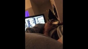 Lazy masturbate with my door open, roommates in the living room