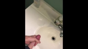 Loud, quick cumshot onto the bathroom wall