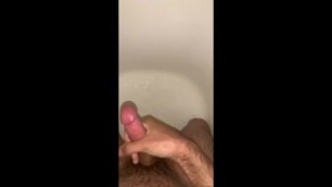 Washing uncut dick in the shower cumshot