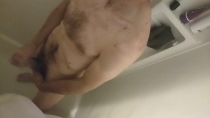 Jerking my uncut cock in the shower