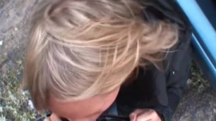 Blonde in Black Down Jacket Blowjob