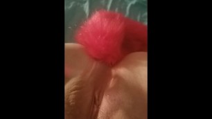 Fucking my pink tight pussy while toy is in my ass