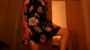Crossdresser in cute flower dress having some webcam fun