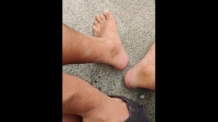German guy with huge cock pissing on own feet in public