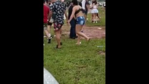 Surprised to finger his girlfriend at an outdoor party