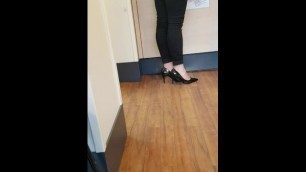 Candid of wife wearing heels I cummed before she went to work.