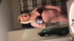Blonde hot Trans with tattoos and big dick masturbates till she cums