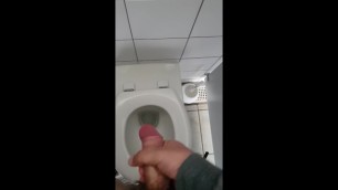 Jerking off my big dick in a public toilet on a campsite