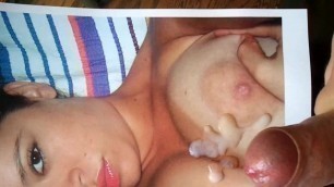 CUM tribute to latina in bed with great boobs