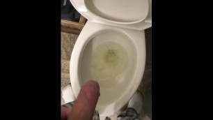 Big cock pissing into the toilet, jiggling it off an flushing. (POV)