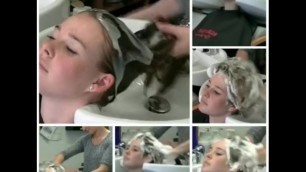 Blonde shampoo in backward in salon