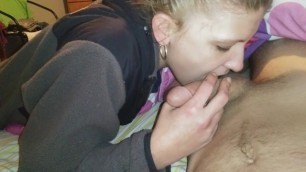 Hot girl in hoodie sucking dick