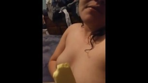 Latina playing with ice cream