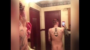 young tattooed teen shows his dick