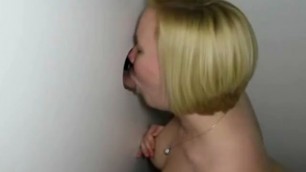 Short Haired Depraved Blonde On Floor Sucking Dick At A Glory Hole