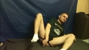 Ass Play and Stroking in Black Jockstrap and Soccer Jersey