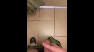 Young military boy masturbates in public bathroom